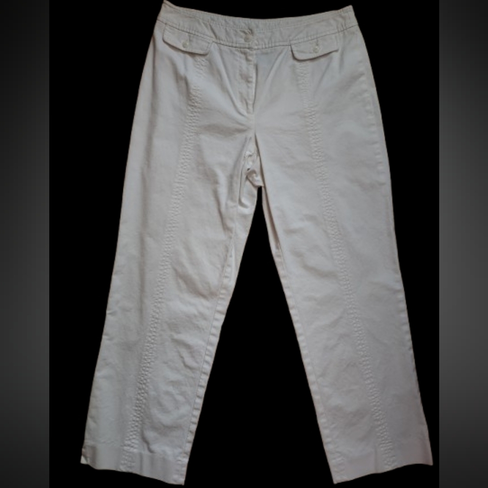 Rafaella Off-White Cotton Blend Cropped Pants